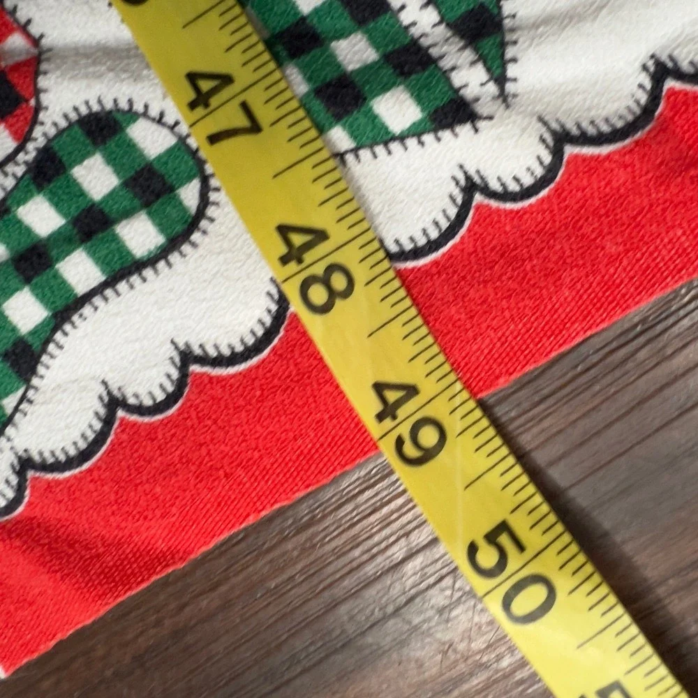 Vintage 50s Farmhouse Tablecloth Floral Gingham Fruit Patchwork 48x60 Retro Red